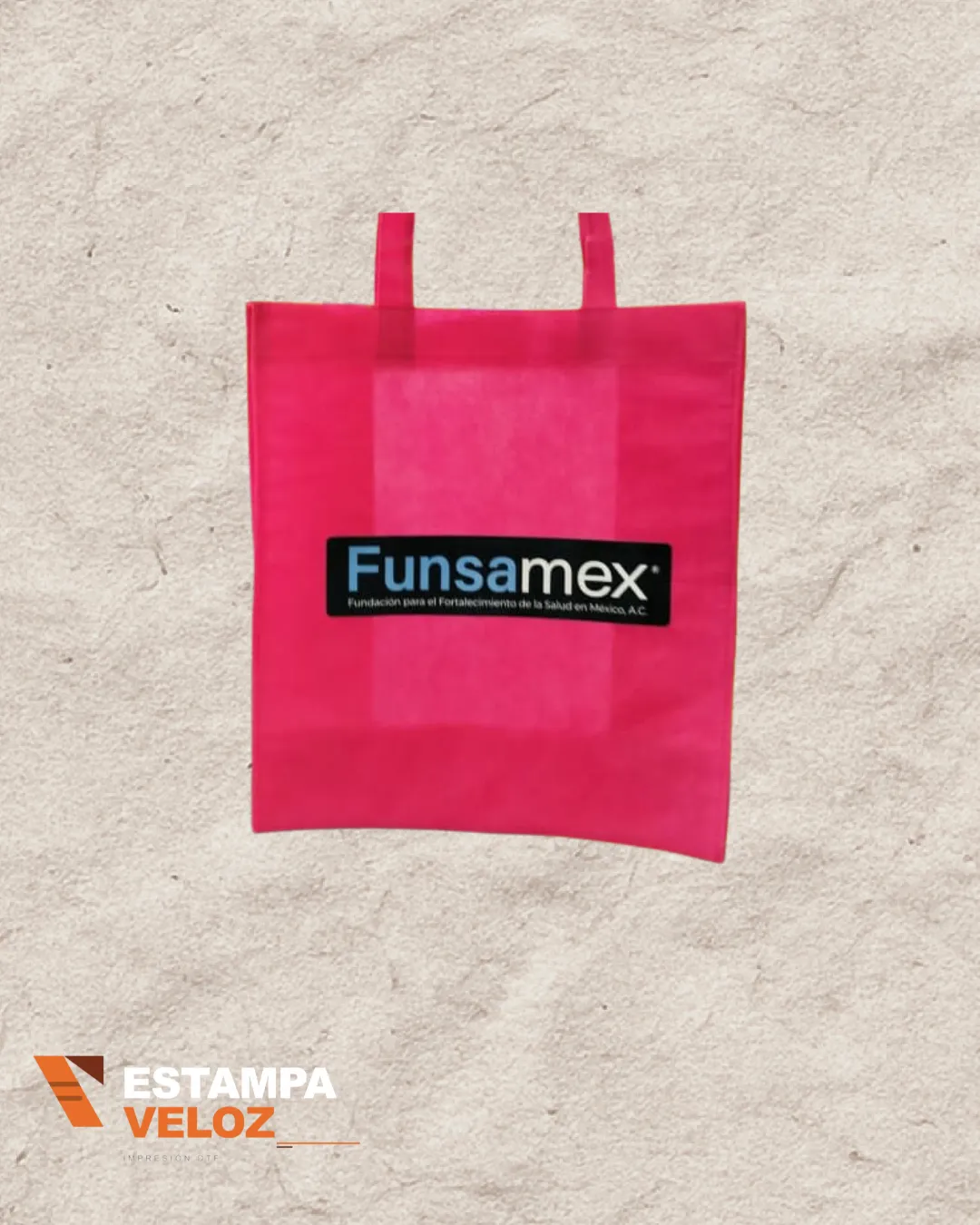 Bolsa ecológica rosa con impresión DTF del logo Funsamex